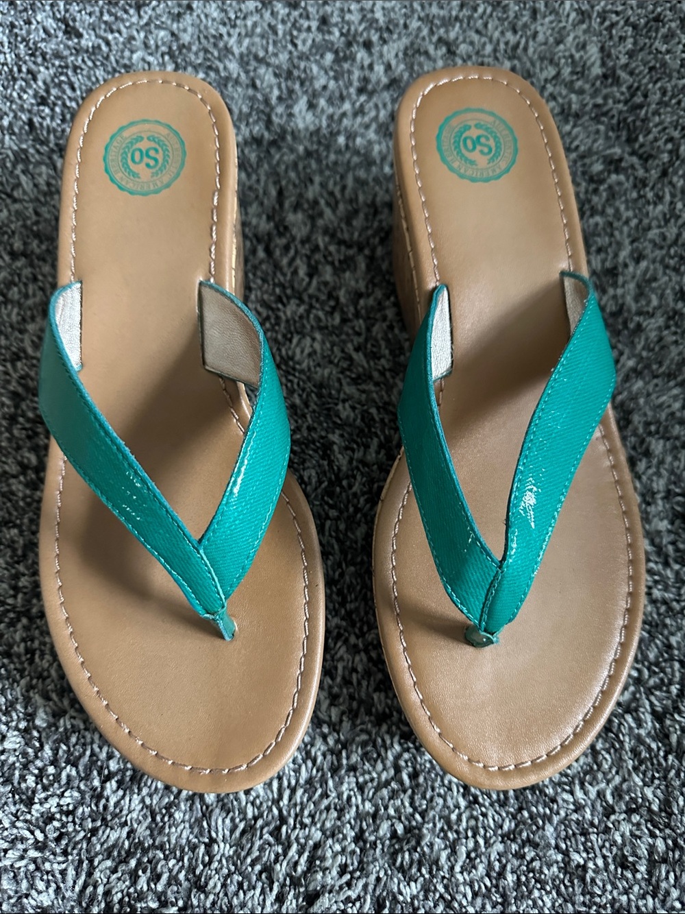 SO Teal Women’s Thong Sandals with Tan Footbed